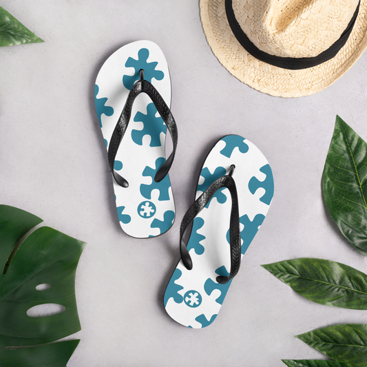 Blue Puzzle Piece Flip-Flops