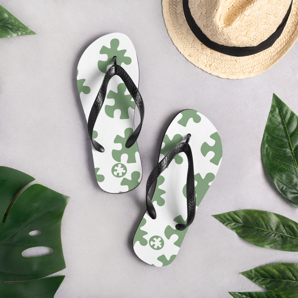 Green Puzzle Piece Flip-Flops