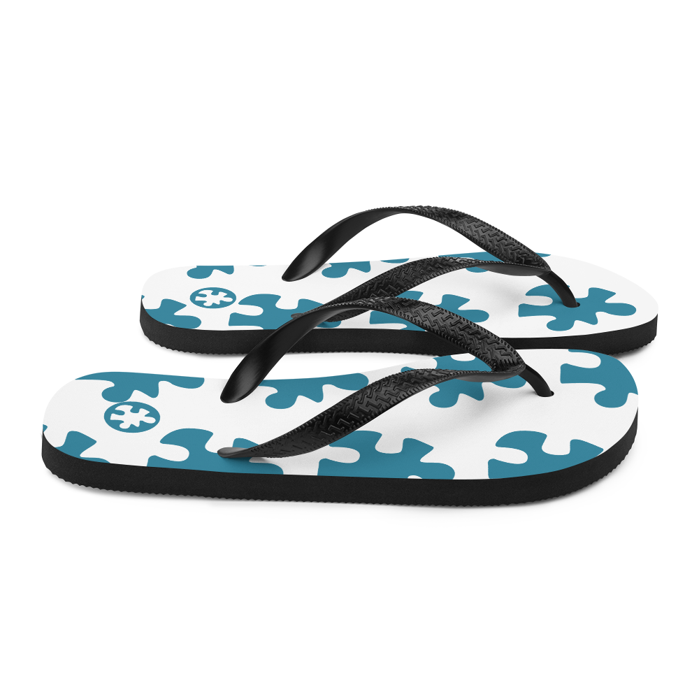 Blue Puzzle Piece Flip-Flops